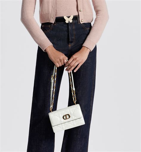 Miss Caro Pouch with Chain Latte Macrocannage Lambskin 